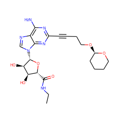 CCNC(=O)[C@H]1O[C@@H](n2cnc3c(N)nc(C#CCCO[C@@H]4CCCCO4)nc32)[C@H](O)[C@@H]1O ZINC000012405627