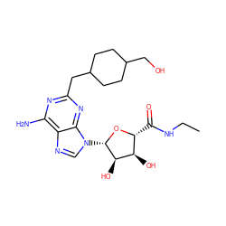 CCNC(=O)[C@H]1O[C@@H](n2cnc3c(N)nc(CC4CCC(CO)CC4)nc32)[C@H](O)[C@@H]1O ZINC000038428723