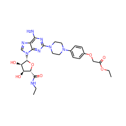 CCNC(=O)[C@H]1O[C@@H](n2cnc3c(N)nc(N4CCN(c5ccc(OCC(=O)OCC)cc5)CC4)nc32)[C@H](O)[C@@H]1O ZINC000299858027