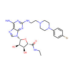 CCNC(=O)[C@H]1O[C@@H](n2cnc3c(N)nc(NCCN4CCN(c5ccc(Br)cc5)CC4)nc32)[C@H](O)[C@@H]1O ZINC000299867172