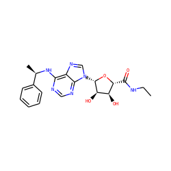 CCNC(=O)[C@H]1O[C@@H](n2cnc3c(N[C@H](C)c4ccccc4)ncnc32)[C@H](O)[C@@H]1O ZINC000012405571