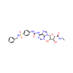 CCNC(=O)[C@H]1O[C@@H](n2cnc3c(NC(=O)Nc4ccc(S(=O)(=O)NCc5ccccc5)cc4)ncnc32)[C@H](O)[C@@H]1O ZINC000049774390