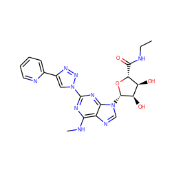 CCNC(=O)[C@H]1O[C@@H](n2cnc3c(NC)nc(-n4cc(-c5ccccn5)nn4)nc32)[C@H](O)[C@@H]1O ZINC000034800827