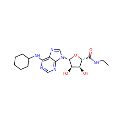 CCNC(=O)[C@H]1O[C@@H](n2cnc3c(NC4CCCCC4)ncnc32)[C@H](O)[C@@H]1O ZINC000034097440