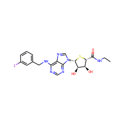 CCNC(=O)[C@H]1S[C@@H](n2cnc3c(NCc4cccc(I)c4)ncnc32)[C@H](O)[C@@H]1O ZINC000049761812