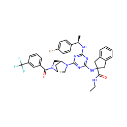 CCNC(=O)C1(Nc2nc(N[C@H](C)c3ccc(Br)cc3)nc(N3C[C@H]4C[C@H]3CN4C(=O)c3cccc(C(F)(F)F)c3)n2)Cc2ccccc2C1 ZINC000261175311