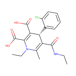 CCNC(=O)C1=C(C)N(CC)C(C(=O)O)=C(C(=O)O)[C@@H]1c1ccccc1Cl ZINC000013553489