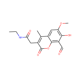 CCNC(=O)Cc1c(C)c2cc(OC)c(O)c(C=O)c2oc1=O ZINC000220419826