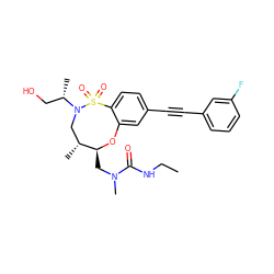 CCNC(=O)N(C)C[C@@H]1Oc2cc(C#Cc3cccc(F)c3)ccc2S(=O)(=O)N([C@@H](C)CO)C[C@H]1C ZINC001772649063