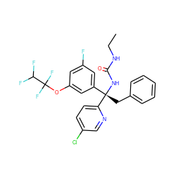 CCNC(=O)N[C@@](Cc1ccccc1)(c1cc(F)cc(OC(F)(F)C(F)F)c1)c1ccc(Cl)cn1 ZINC000095575974