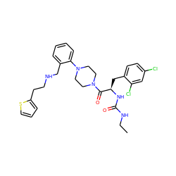 CCNC(=O)N[C@H](Cc1ccc(Cl)cc1Cl)C(=O)N1CCN(c2ccccc2CNCCc2cccs2)CC1 ZINC000028475940