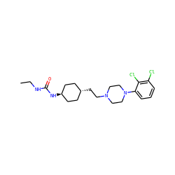 CCNC(=O)N[C@H]1CC[C@H](CCN2CCN(c3cccc(Cl)c3Cl)CC2)CC1 ZINC000257900049
