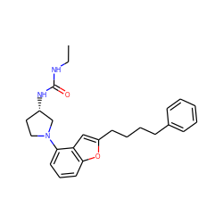 CCNC(=O)N[C@H]1CCN(c2cccc3oc(CCCCc4ccccc4)cc23)C1 ZINC000028379094