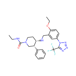 CCNC(=O)N1CC[C@H](NCc2cc(-n3nnnc3C(F)(F)F)ccc2OCC)[C@H](c2ccccc2)C1 ZINC000073166206