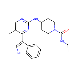 CCNC(=O)N1CCC(Nc2ncc(C)c(-c3c[nH]c4ccccc34)n2)CC1 ZINC000028896439