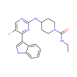 CCNC(=O)N1CCC(Nc2ncc(Cl)c(-c3c[nH]c4ccccc34)n2)CC1 ZINC000016052346