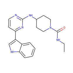 CCNC(=O)N1CCC(Nc2nccc(-c3c[nH]c4ccccc34)n2)CC1 ZINC000028896444