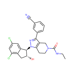 CCNC(=O)N1CCc2c(c(-c3cccc(C#N)c3)nn2[C@@H]2c3cc(Cl)cc(Cl)c3C[C@H]2O)C1 ZINC000218905804