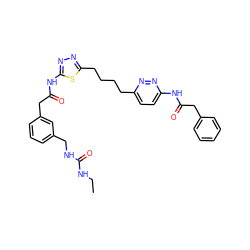 CCNC(=O)NCc1cccc(CC(=O)Nc2nnc(CCCCc3ccc(NC(=O)Cc4ccccc4)nn3)s2)c1 ZINC000169698363