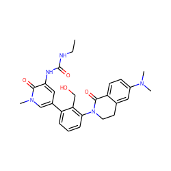 CCNC(=O)Nc1cc(-c2cccc(N3CCc4cc(N(C)C)ccc4C3=O)c2CO)cn(C)c1=O ZINC000139629251