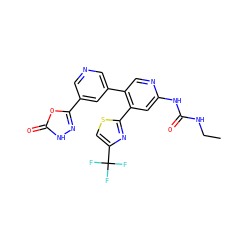 CCNC(=O)Nc1cc(-c2nc(C(F)(F)F)cs2)c(-c2cncc(-c3n[nH]c(=O)o3)c2)cn1 ZINC000095921249