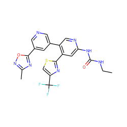 CCNC(=O)Nc1cc(-c2nc(C(F)(F)F)cs2)c(-c2cncc(-c3nc(C)no3)c2)cn1 ZINC000139939514