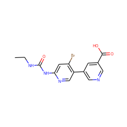 CCNC(=O)Nc1cc(Br)c(-c2cncc(C(=O)O)c2)cn1 ZINC000169313074