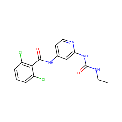 CCNC(=O)Nc1cc(NC(=O)c2c(Cl)cccc2Cl)ccn1 ZINC000096282832