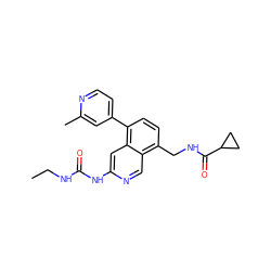 CCNC(=O)Nc1cc2c(-c3ccnc(C)c3)ccc(CNC(=O)C3CC3)c2cn1 ZINC000203554629