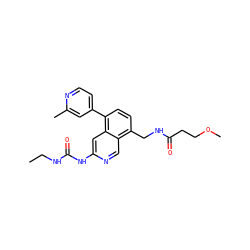 CCNC(=O)Nc1cc2c(-c3ccnc(C)c3)ccc(CNC(=O)CCOC)c2cn1 ZINC000148574178