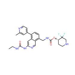 CCNC(=O)Nc1cc2c(-c3ccnc(C)c3)ccc(CNC(=O)O[C@H]3CCNCC3(F)F)c2cn1 ZINC001772581905