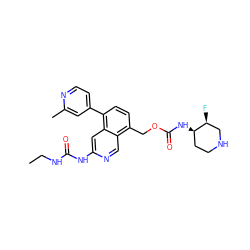 CCNC(=O)Nc1cc2c(-c3ccnc(C)c3)ccc(COC(=O)N[C@@H]3CCNC[C@@H]3F)c2cn1 ZINC001772611632