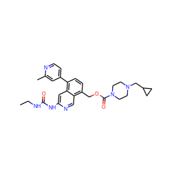 CCNC(=O)Nc1cc2c(-c3ccnc(C)c3)ccc(COC(=O)N3CCN(CC4CC4)CC3)c2cn1 ZINC001772592245