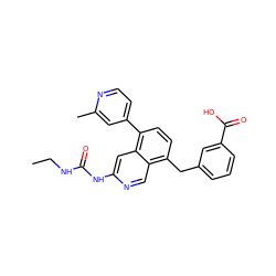 CCNC(=O)Nc1cc2c(-c3ccnc(C)c3)ccc(Cc3cccc(C(=O)O)c3)c2cn1 ZINC001772594288