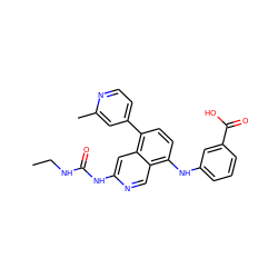 CCNC(=O)Nc1cc2c(-c3ccnc(C)c3)ccc(Nc3cccc(C(=O)O)c3)c2cn1 ZINC000165233296