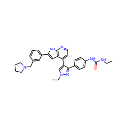 CCNC(=O)Nc1ccc(-c2nn(CC)cc2-c2ccnc3[nH]c(-c4cccc(CN5CCCC5)c4)cc23)cc1 ZINC000049109392