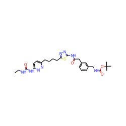 CCNC(=O)Nc1ccc(CCCCc2nnc(NC(=O)Cc3cccc(CNC(=O)OC(C)(C)C)c3)s2)nn1 ZINC000169698320