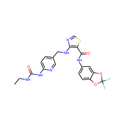 CCNC(=O)Nc1ccc(CNc2ncsc2C(=O)Nc2ccc3c(c2)OC(F)(F)O3)cn1 ZINC000028951852