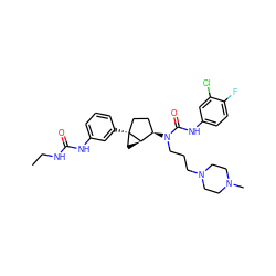 CCNC(=O)Nc1cccc([C@]23CC[C@@H](N(CCCN4CCN(C)CC4)C(=O)Nc4ccc(F)c(Cl)c4)[C@H]2C3)c1 ZINC000036351561