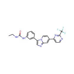 CCNC(=O)Nc1cccc(-c2cnc3cc(-c4ccnc(C(F)(F)F)n4)ccn23)c1 ZINC000139648484