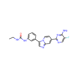 CCNC(=O)Nc1cccc(-c2cnc3cc(-c4ncc(F)c(N)n4)ccn23)c1 ZINC000169704633