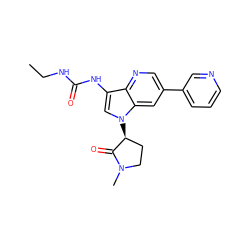 CCNC(=O)Nc1cn([C@H]2CCN(C)C2=O)c2cc(-c3cccnc3)cnc12 ZINC000653763000