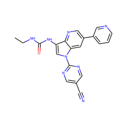 CCNC(=O)Nc1cn(-c2ncc(C#N)cn2)c2cc(-c3cccnc3)cnc12 ZINC000653765521