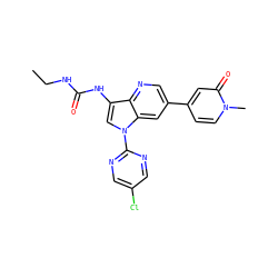 CCNC(=O)Nc1cn(-c2ncc(Cl)cn2)c2cc(-c3ccn(C)c(=O)c3)cnc12 ZINC000653761926