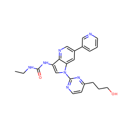 CCNC(=O)Nc1cn(-c2nccc(CCCO)n2)c2cc(-c3cccnc3)cnc12 ZINC000653760738