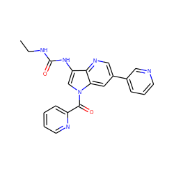 CCNC(=O)Nc1cn(C(=O)c2ccccn2)c2cc(-c3cccnc3)cnc12 ZINC000653747713