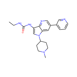 CCNC(=O)Nc1cn(C2CCN(C)CC2)c2cc(-c3cccnc3)cnc12 ZINC000653749429