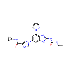 CCNC(=O)Nc1nc2c(-n3cccn3)cc(-n3cnc(C(=O)NC4CC4)c3)cc2[nH]1 ZINC000033988974