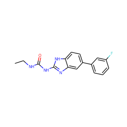 CCNC(=O)Nc1nc2cc(-c3cccc(F)c3)ccc2[nH]1 ZINC000095602271