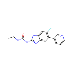 CCNC(=O)Nc1nc2cc(-c3cccnc3)c(F)cc2[nH]1 ZINC000040895127